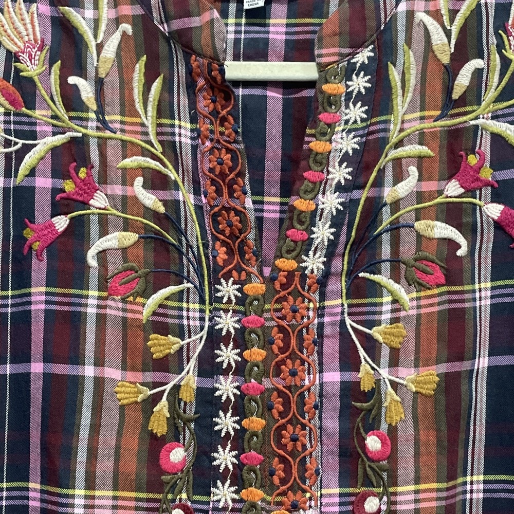 Johnny Was Top Rosalva Paris Blouse Plaid Embroidered Workshop Boho Women's XS - Picture 7 of 13